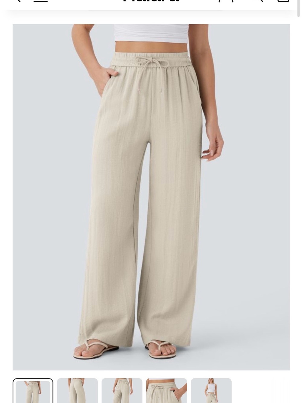 Halara NWT High Waisted Drawstring Pocket Wide Leg Casual Linen-Feel Pants